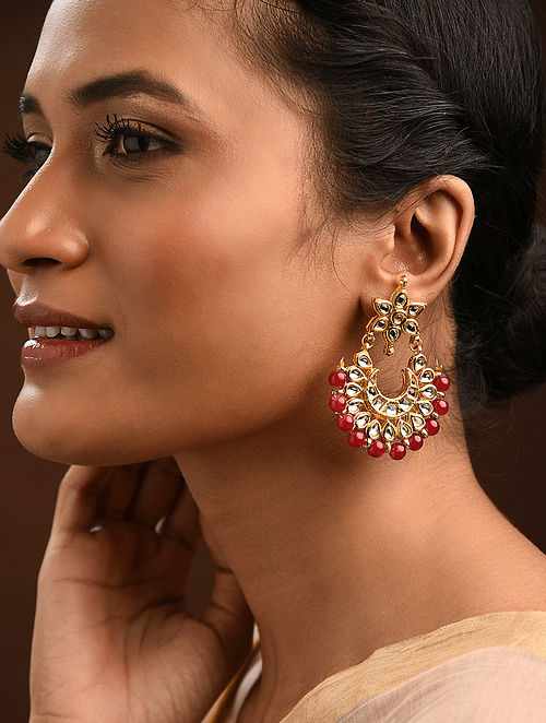 Meenakari & Kundan Chandbali Earrings with Pearls for Women & Girls Gold  Plated in Light weight at Rs 155/pair | Kundan Earrings in New Delhi | ID:  27218472248